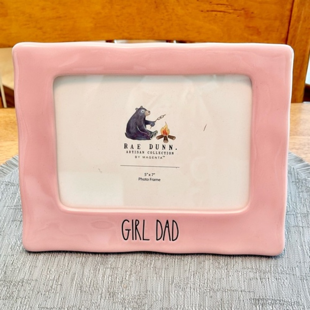 Rae Dunn GIRL DAD Pink Ceramic Picture Frame Holds 5 x 7 Photo BRAND NEW!!